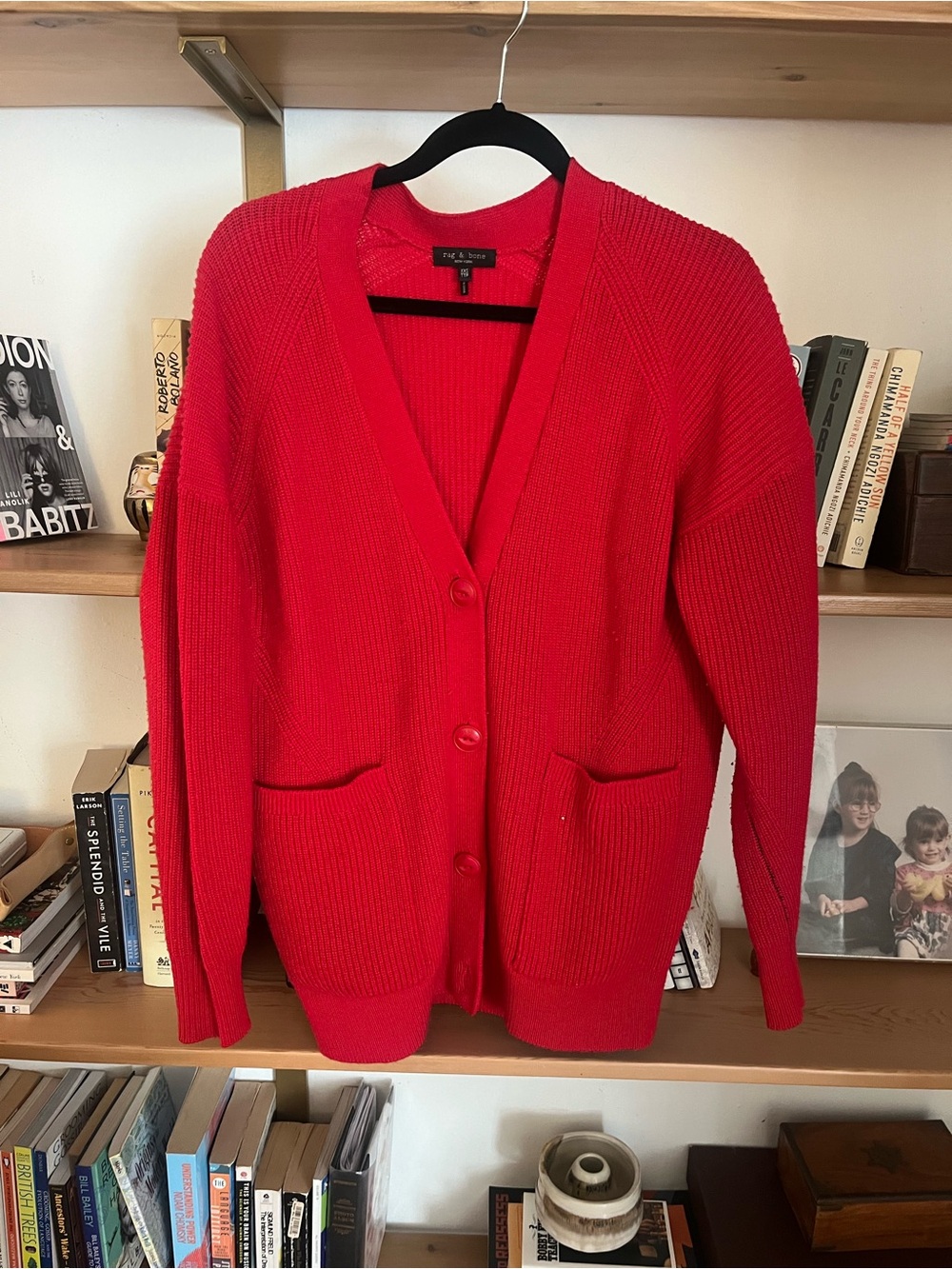 Rag & Bone Oversized Red Wool Cardigan Sweater